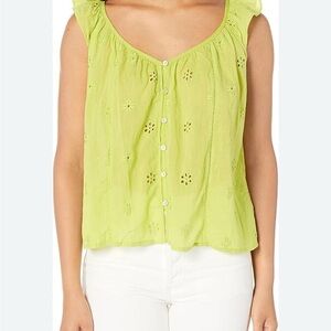 Coco cotten eyelet top Lime Green Sleeveless Button-Up Top